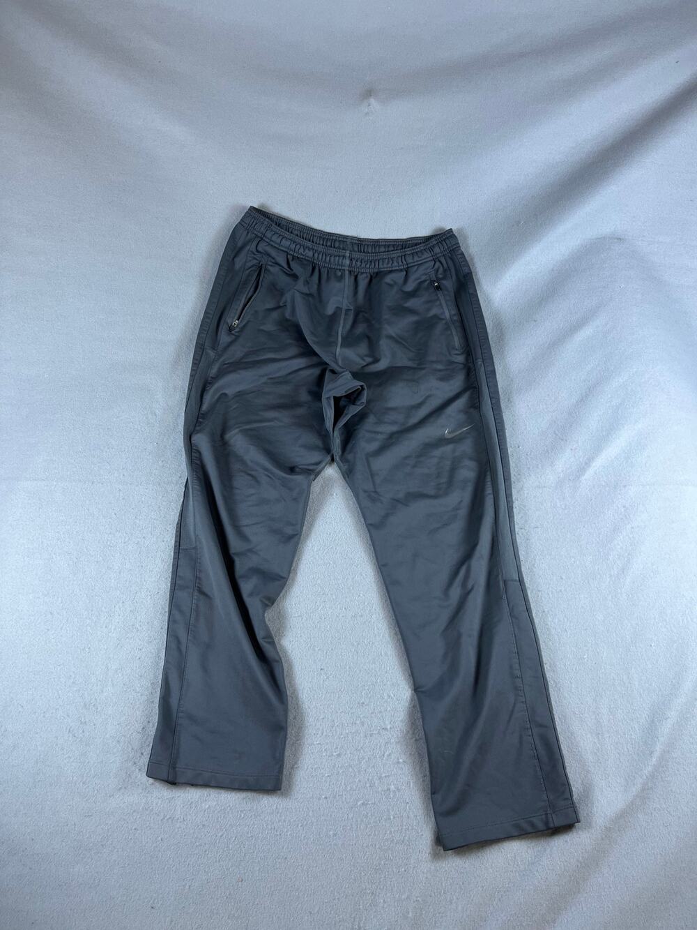 Nike Track Pants Mens L Gray Dri-Fit Zip Detail Fleece Lined Athletic Training